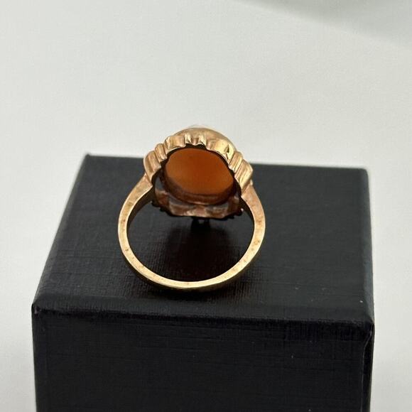 Vintage 10K Yellow Gold Genuine Cameo Shell Hand Carved Ladies Band Ring Size 5 - Picture 11 of 16